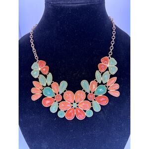 Flower Statement Fashion Green and Pink Necklace